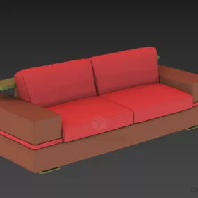 Textile Sofa With Back Wood Panel 3d model