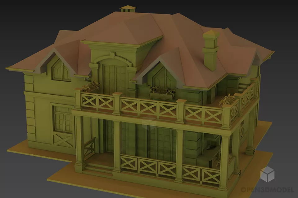 Small Wood House With Chimney 3d model