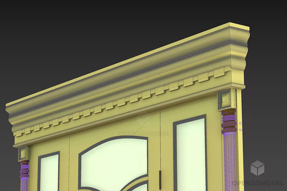 Antique Wooden Door, Carved Frame Door 3d model 2
