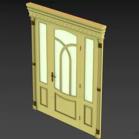 Antique Wooden Door, Carved Frame Door 3d model
