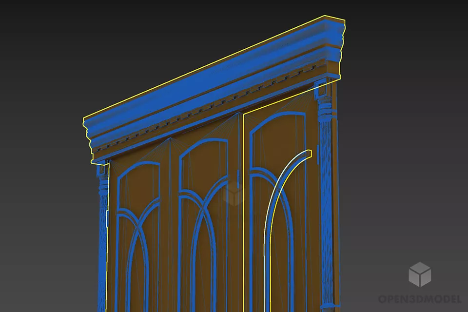 Brown Wood Door, Carved Top Door 3d model 2