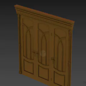 Brown Wood Door, Carved Top Door 3d model