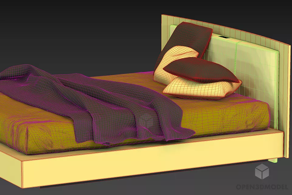 Double Bed Upholstery With Cushion 3d model 2
