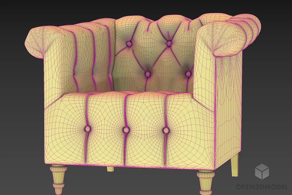 Tufted Leather Armchair Sherrill 3d model 2