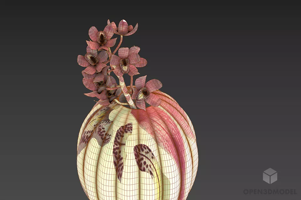 Purple Glass Vase With Flower 3d model 2