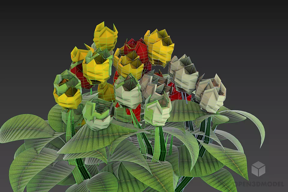 Flowers Bush Low Poly 3d model 2