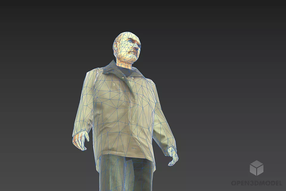 Old Man In Coat, Standing Man Character 3d model 2