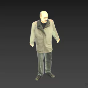 Old Man In Coat, Standing Man Character 3d model
