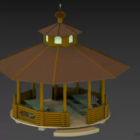 European Outdoor Wooden Round Pavilion 3d model