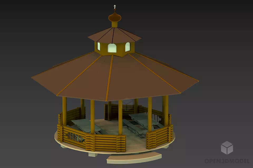 European Outdoor Wooden Round Pavilion Free 3d Model - .3ds, .Gsm ...