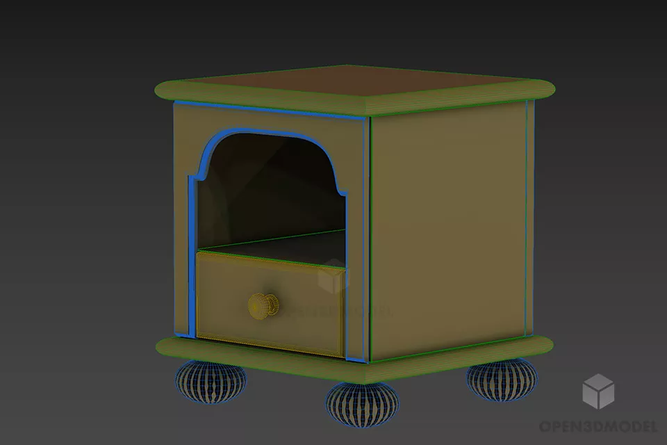Antique Bedroom Nightstand With Drawer 3d model 2