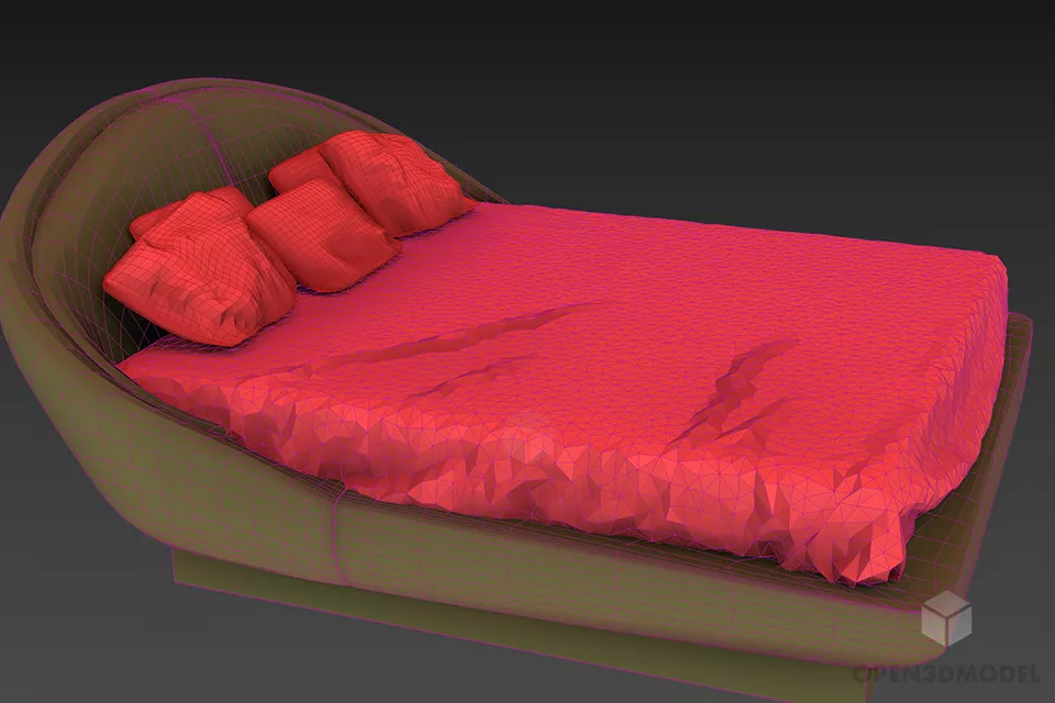 Circular Bed Upholstered With Mattress 3d model 2