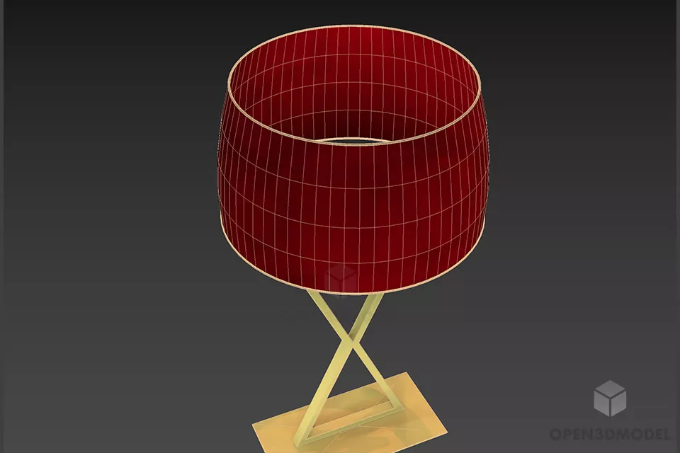 Lamp Red Cylinder Shade, Brass Stand 3d model 2