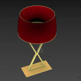 Lamp Red Cylinder Shade, Brass Stand 3d model
