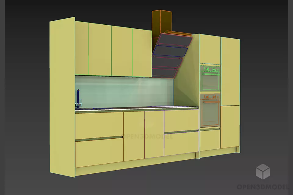 One Side Kitchen Cabinet With Two Ovens 3d model 2