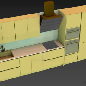 One Side Kitchen Cabinet With Two Ovens 3d model