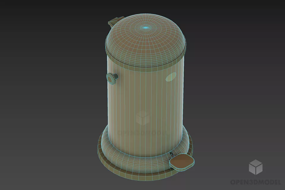Cylinder Inox Trash Bin 3d model 2