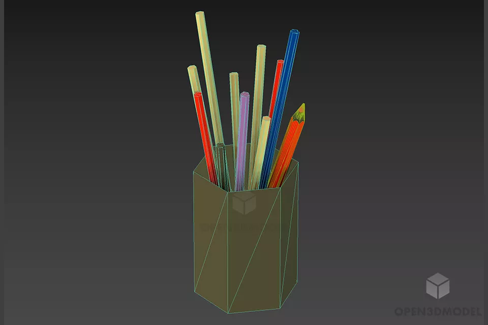 Pen Holder With Pencils 3d model 2