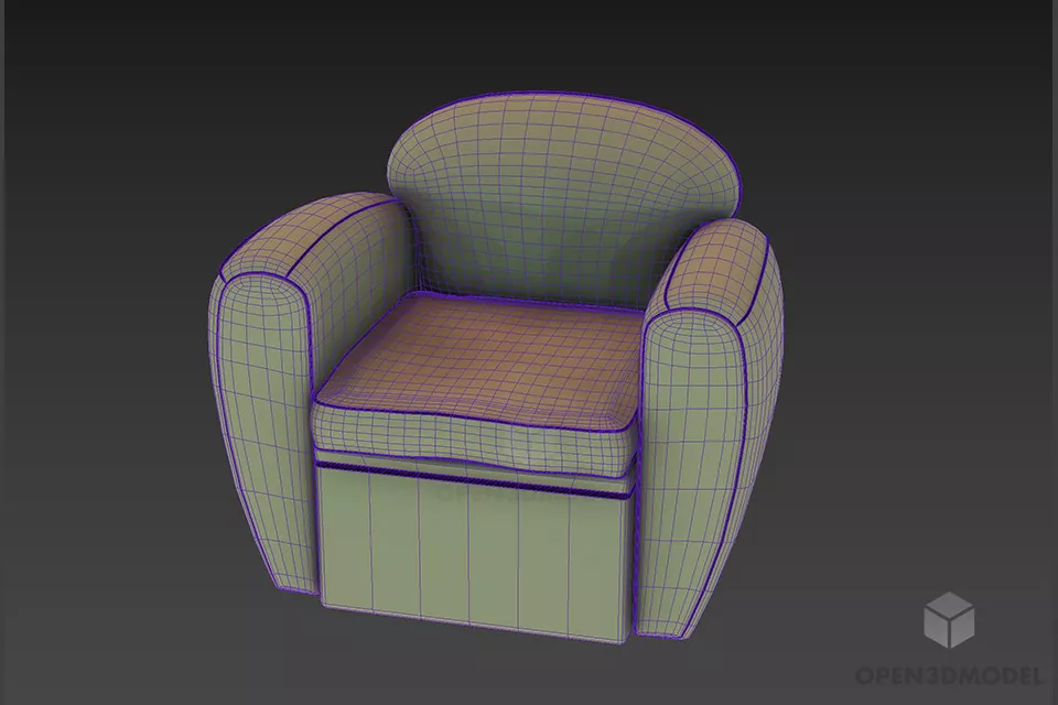 Red Leather Armchair, Upholstered Sofa Style 3d model 2
