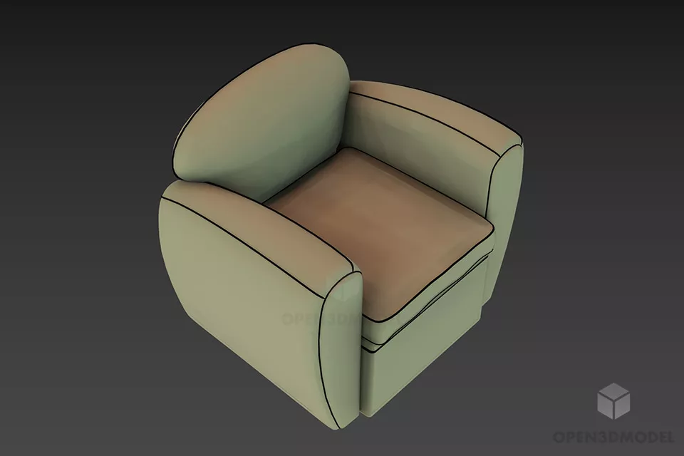 Leather Armchair With Smooth Edge 3d model