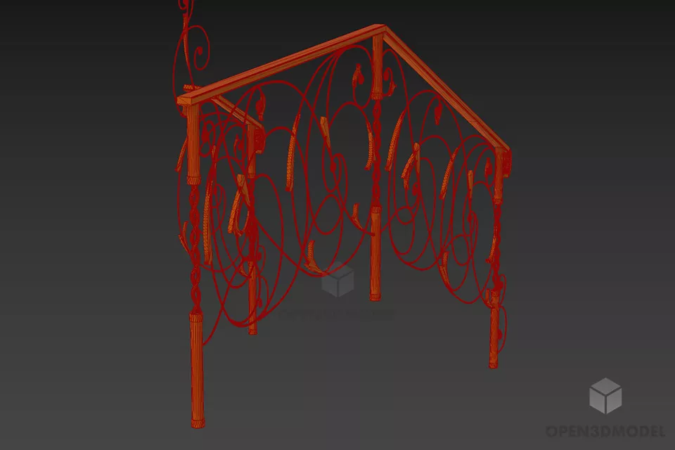 Antique Staircase Handrail 3d model 2