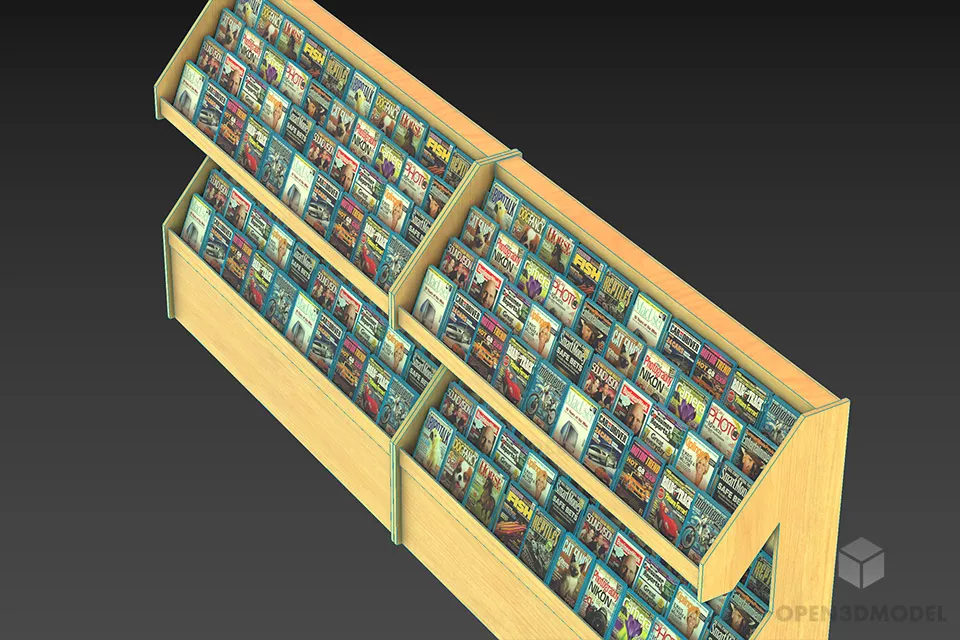 Magazine Wooden Rack With Books 3d model 2