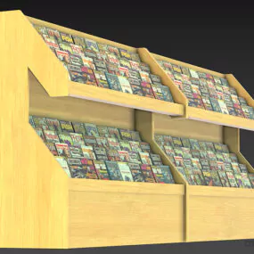 Magazine Wooden Rack With Books 3d model