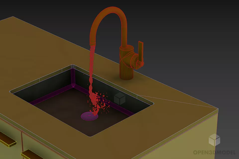 Small Under Kitchen Cabinet With Wash Basin 3d model 2