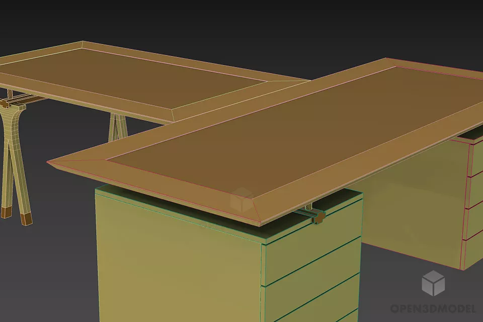Office Function Table T Shape With Cabinet 3d model 2