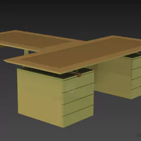 Office Function Table T Shape With Cabinet 3d model