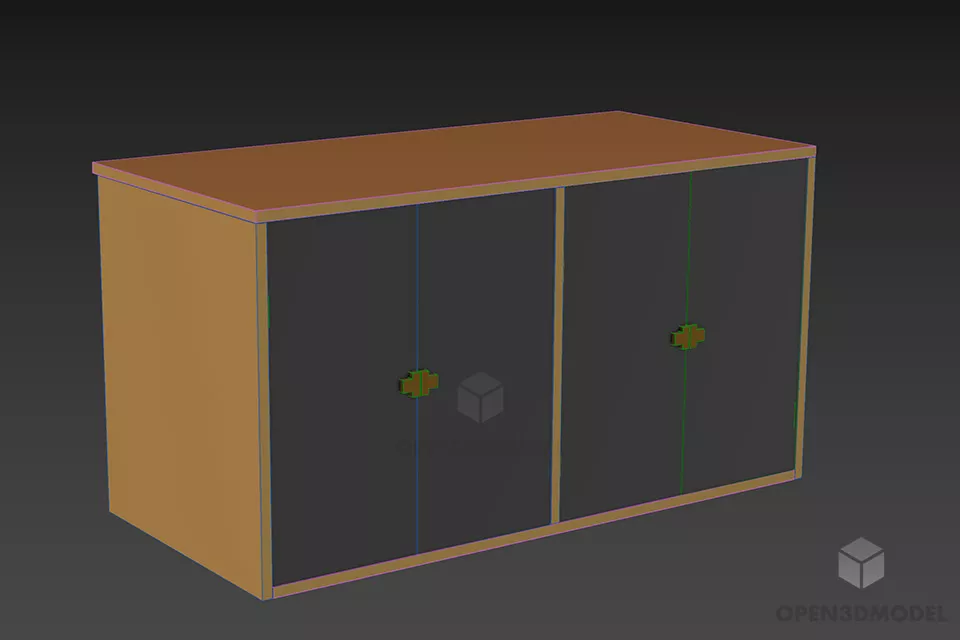 Walnut Locker With Drawers 3d model 2