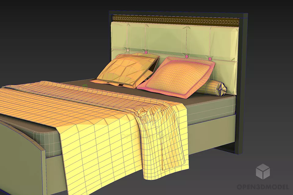 Double Bed With Thick Mattress Ad Back Panel 3d model 2