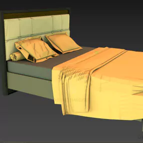 Double Bed With Thick Mattress Ad Back Panel 3d model
