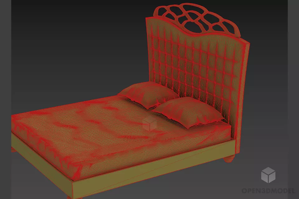 Upholstered Double Bed With Tufted Back 3d model 2