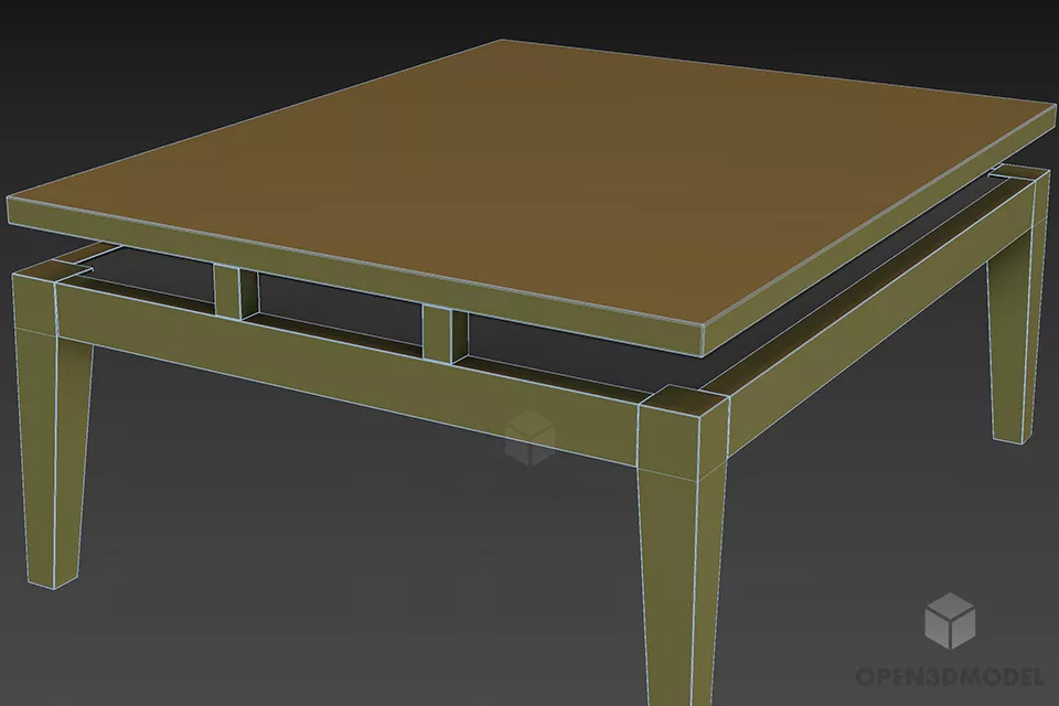 Modern Black Square Coffee Table 3d model 2