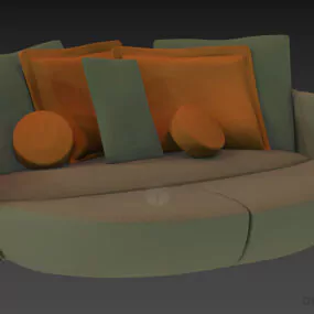 Round Leather Sofa Mobel With Cushions 3d model