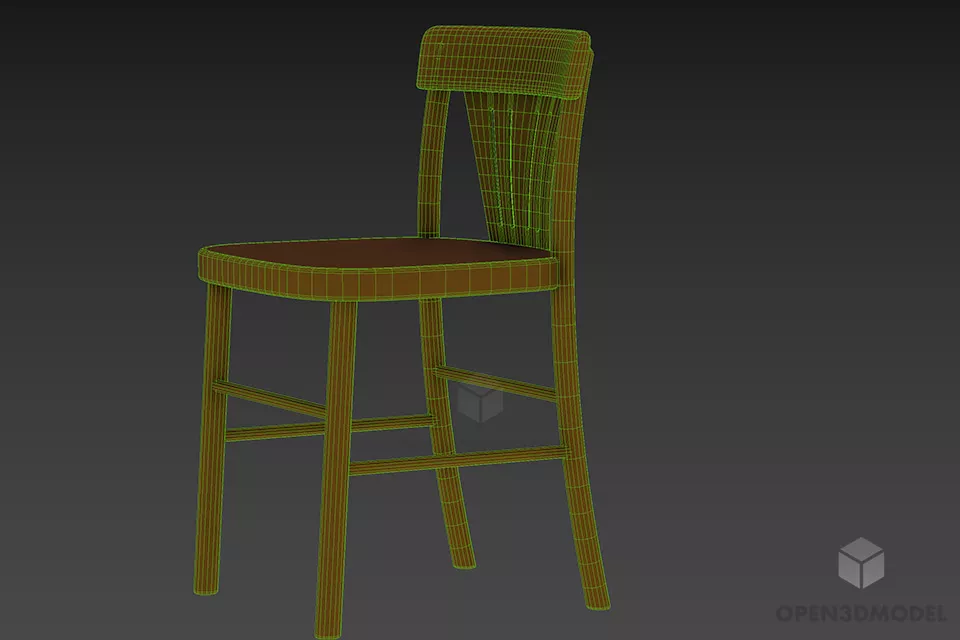 Single Chair Solid Wood 3d model 2