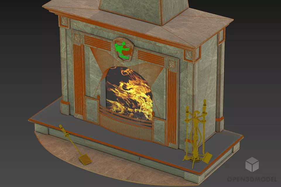 Marble Fireplace With Fire 3d model 2