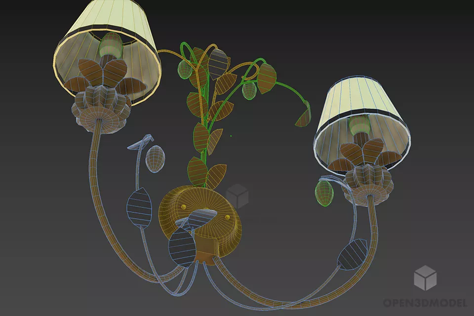 Sconce Lamp With Iron Leafs Decorative 3d model 2