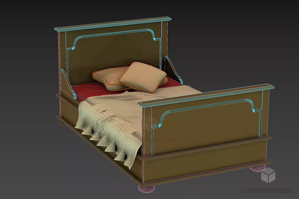 Single Bed White Painted With Mattress 3d model 2