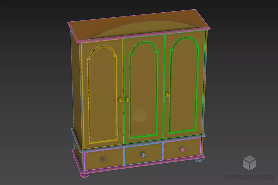 Simple Wardrobe Carved Door Style 3d model 2