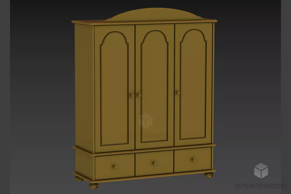 Antique Door With Carved Panel 3d model