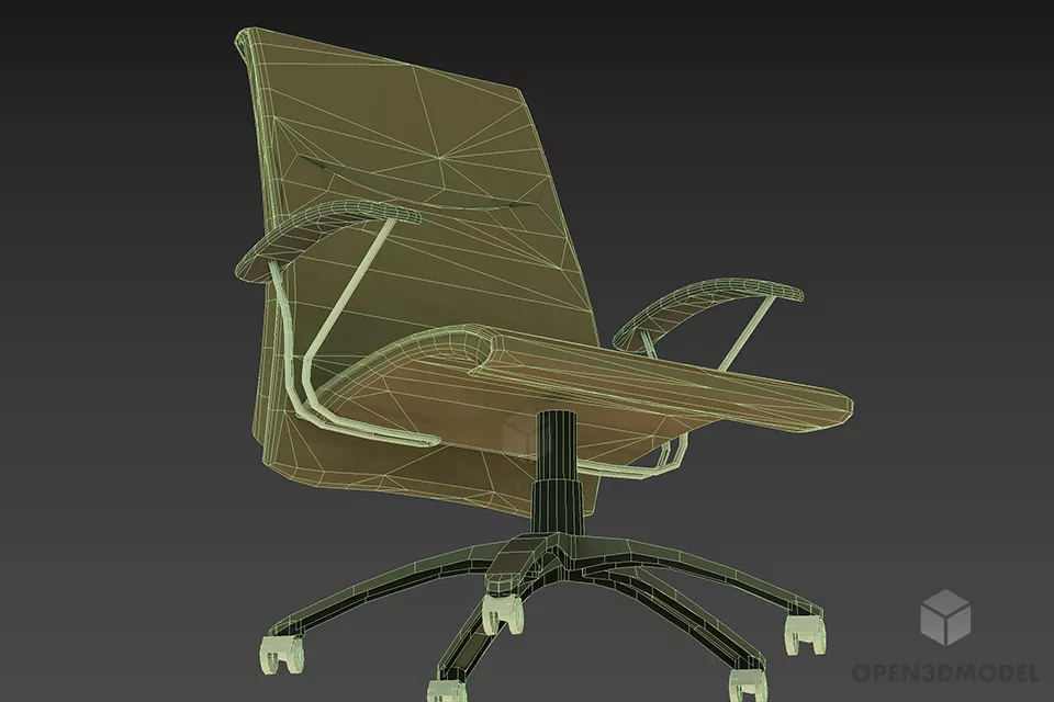 Office Wheels Armchair, Black Leather Seat 3d model 2