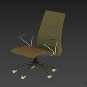 Office Wheels Armchair, Black Leather Seat 3d model