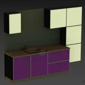 Purple Cabinet Kitchen With Sink 3d model