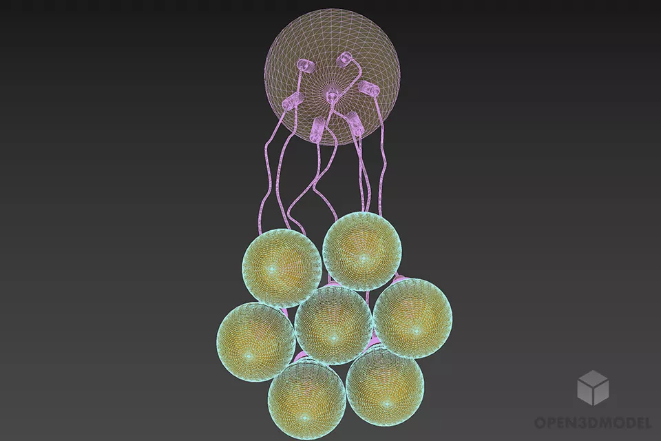 Pendant Lamp With Multiple Glass Bulbs 3d model 2