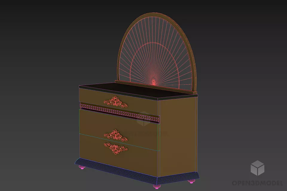 Antique Nightstand With Curved Mirror 3d model 2
