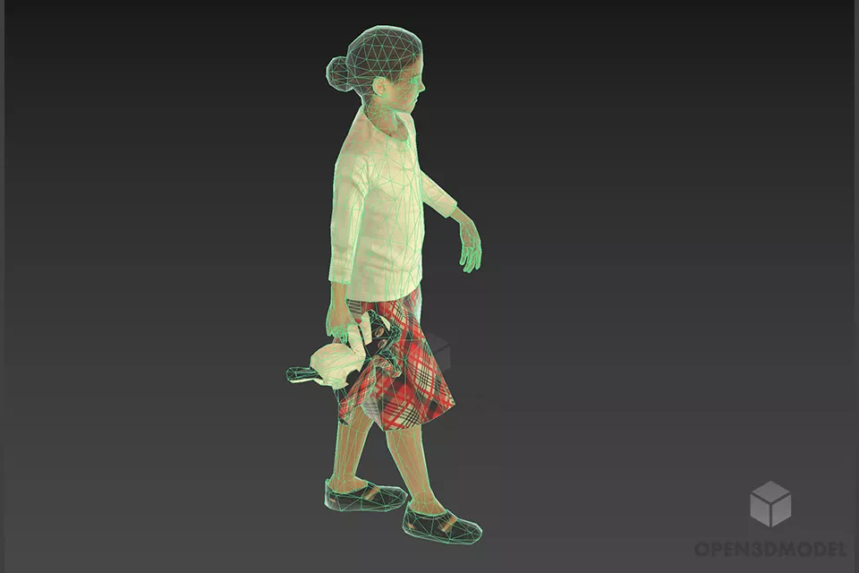 Wife Character With Teddy Bear 3d model 2