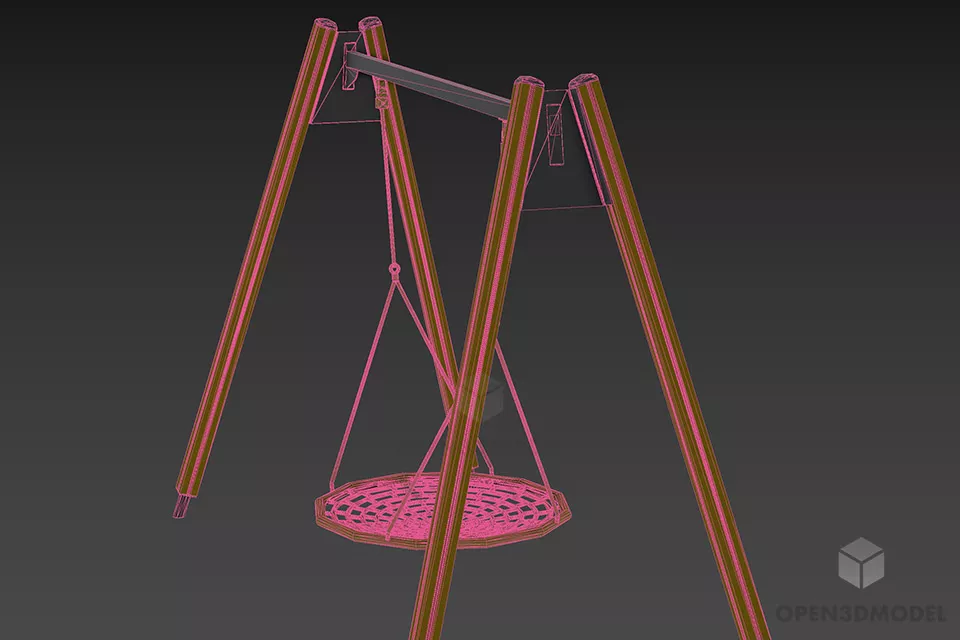 Wooden Steel Swing With Basket Seat 3d model 2