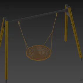 Wooden Steel Swing With Basket Seat 3d model